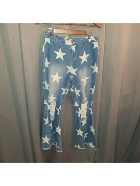 BiBi Medium Star Print Distressed Flared Jeans
